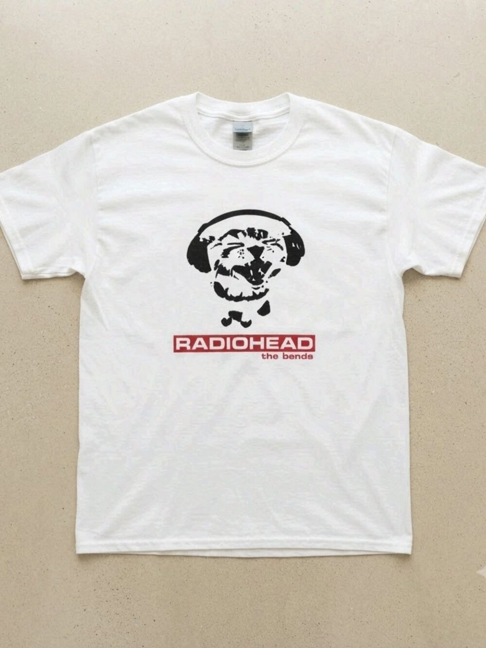 Radiohead The Bends T-Shirt, White Cat Headphones Graphic Tee, Alternative Rock
